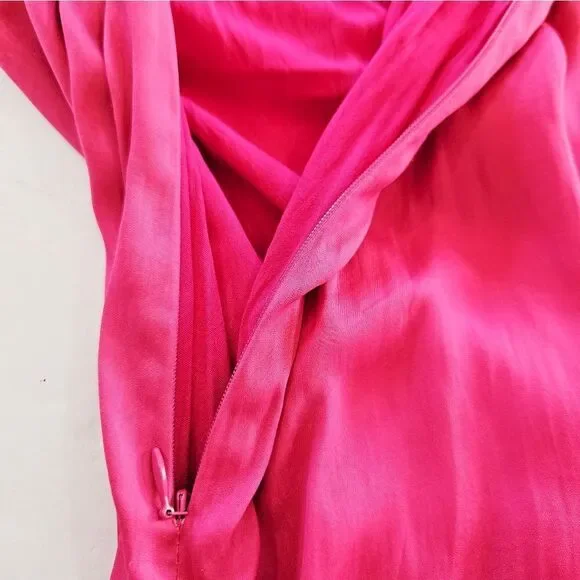 Line & Dot Brooke Bias Cut Ruched Tie Bust Sateen Midi Dress in Hot Pink S - Picture 14 of 16